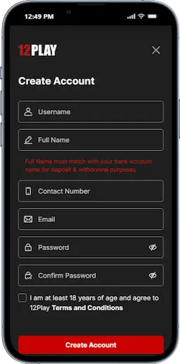 Register At 12Play Casino Step 2