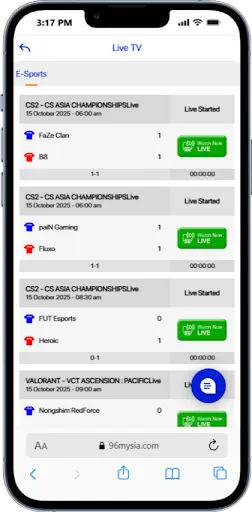 Live In-Play Betting At 96m