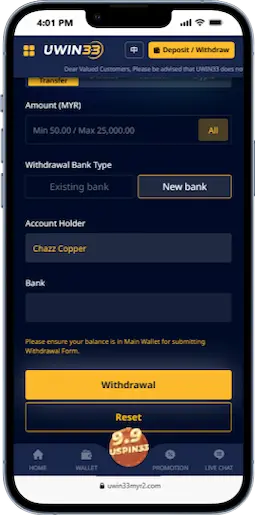 Deposit AndWithdrawal Options at Uwin33